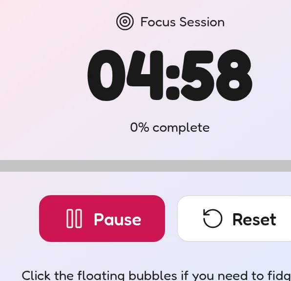 The focus timer mid-session counting down with the progress bar filling