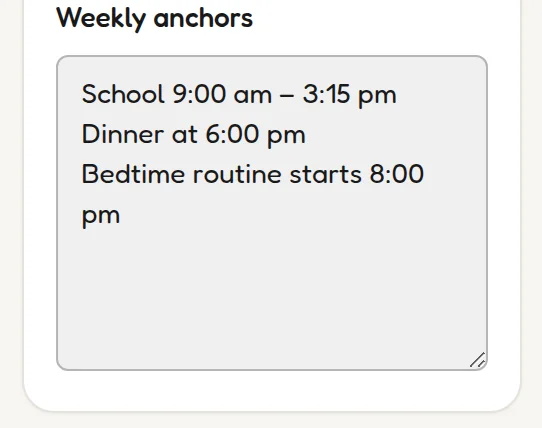 The weekly anchors field in the Weekly Planner