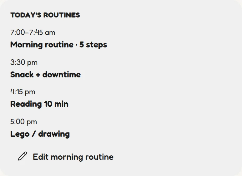 The Today's Routines side panel in the Weekly Planner listing today's items